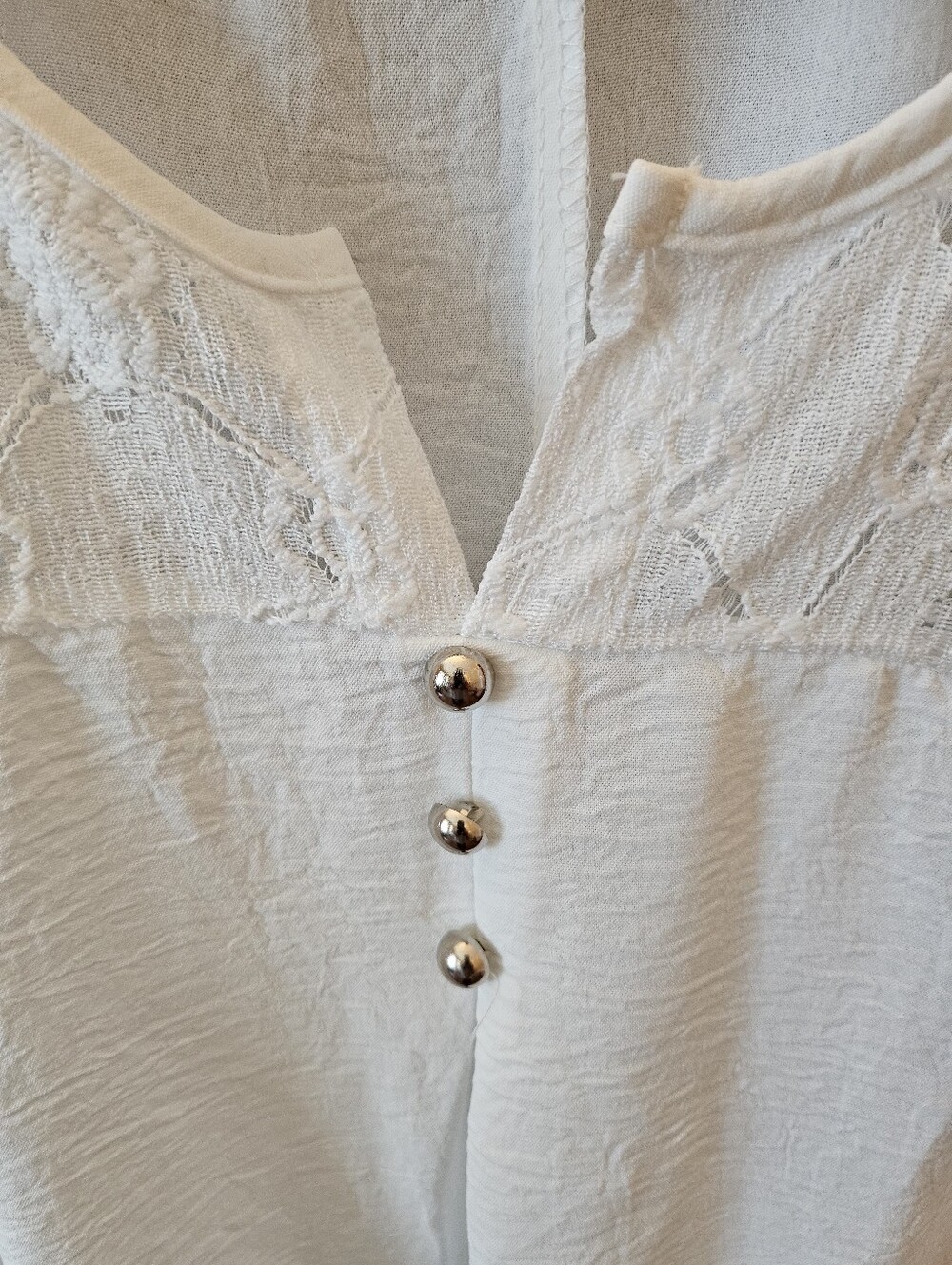 Lace Yoke Button-Front Top - Picture 3 of 5